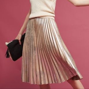 anthropologie maeve metallic gold pleated skirt